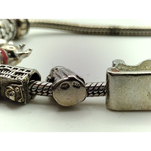 Sterling Silver Sliding Charm Reflection Beads Bracelet Dog Sled Reindeer 7.75" - Picture 7 of 9